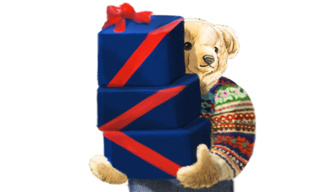 Animation of Polo Bear wrapping gifts